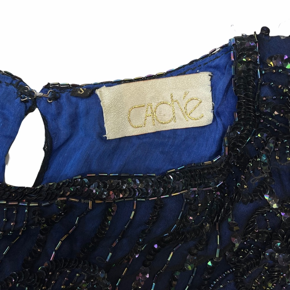 Cache | Blue Fully Beaded Sequin Embellished Top - image 4